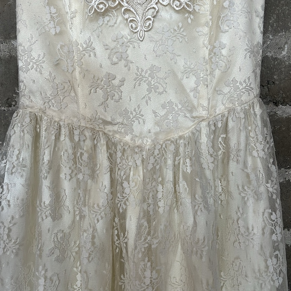 Vintage Jessica McClintock Off the Shoulder Ivory Lace Maxi Wedding Dress Size 8 - Picture 5 of 16
